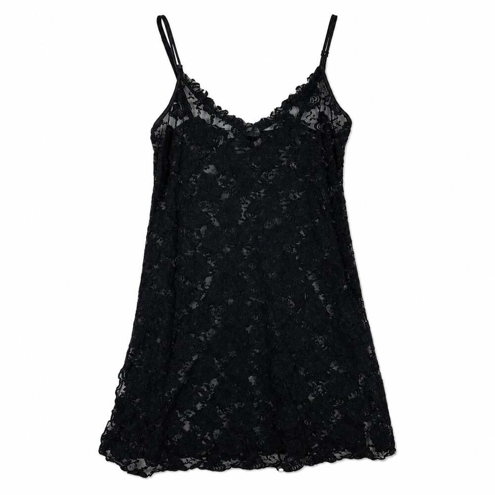 Y2K Black Lace Chemise Mini Slip Dress